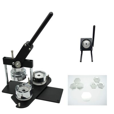 ChiButtons (KIT) Hexagonal 65x58mm Pro Badge Machine Button Maker-B400 + Mould + 100 Parts + Black Stand Cutter Metric System (Black)