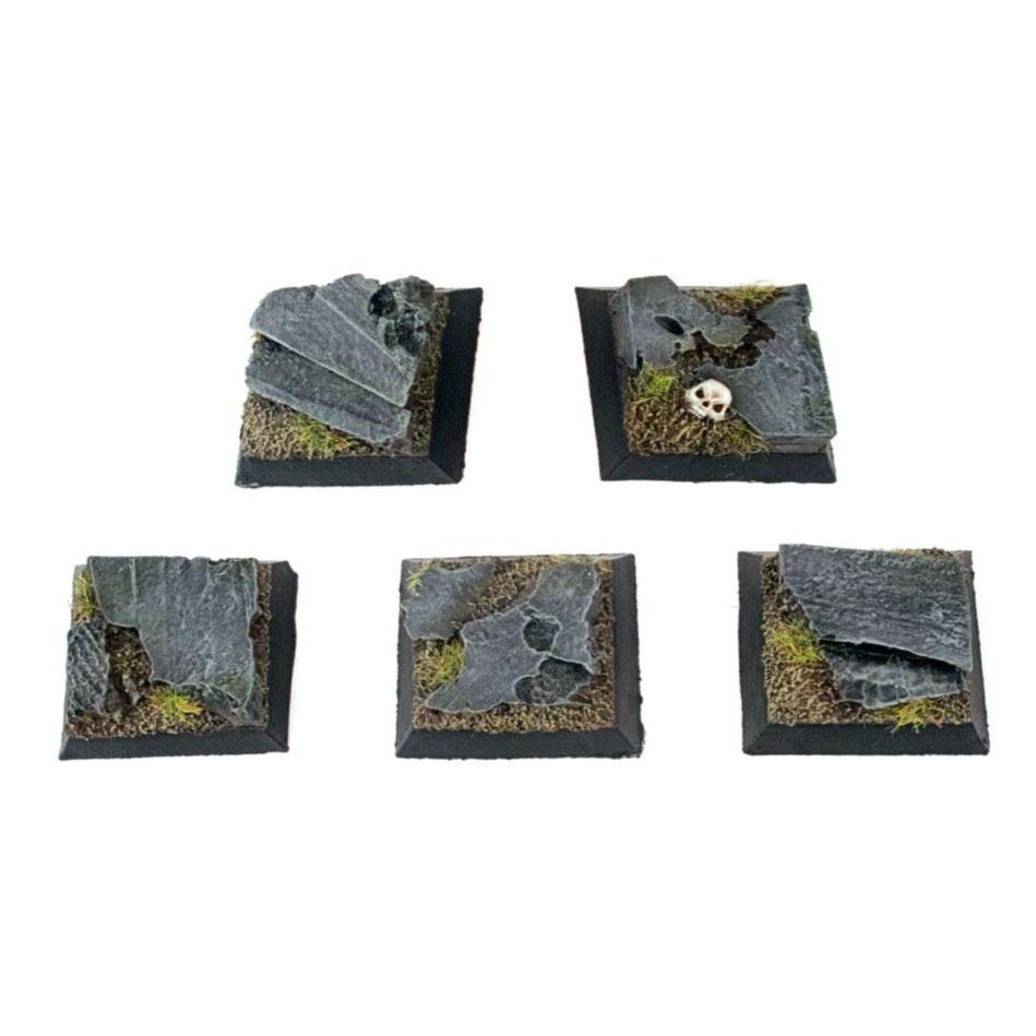 War World Gaming Fantasy Battlefield Square Rocky Bases x 5 (25mm) - 28mm Wargaming Terrain Model Diorama Figure Painting Wargame Battle Medieval Modelling Detailed