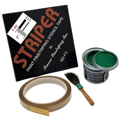 Automotive Pinstriping KIT - Stencil/Brush/Paint - Pinstripe Your Car/Truck - Results: 3/16 inch Stripe, 1/4 inch Space, 1/16 inch Stripe (Dark Green, 42 Foot roll)