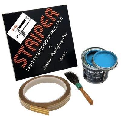 Automotive Pinstriping KIT - Stencil/Brush/Paint - Pinstripe Your Car/Truck - Results: 3/16 inch Stripe, 1/4 inch Space, 1/16 inch Stripe (Light Blue, 160 Foot roll)