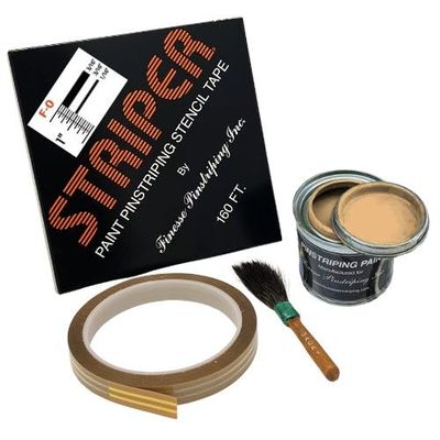 Automotive Pinstriping KIT - Stencil/Brush/Paint - Pinstripe Your Car/Truck - Results: 3/16 inch Stripe, 3/16 inch Space, 1/16 inch Stripe (Imitation Gold, 42 Foot roll)