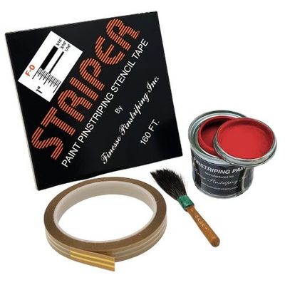 Automotive Pinstriping KIT - Stencil/Brush/Paint - Pinstripe Your Car/Truck - Results: 3/16 inch Stripe, 3/16 inch Space, 1/16 inch Stripe (Red, 42 Foot roll)