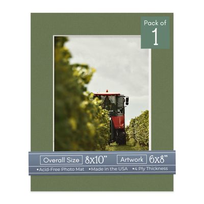 CountryArtHouse Dill Acid Free 8x10 Picture Frame Mats with White Core Bevel Cut for 6x8 Pictures - Fits 8x10 Frame - One Mat - With Bag & Backing