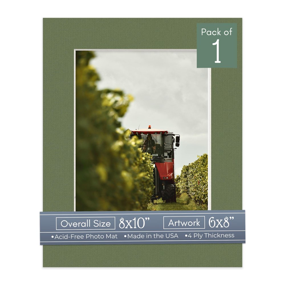 CountryArtHouse Dill Acid Free 8x10 Picture Frame Mats with White Core Bevel Cut for 6x8 Pictures - Fits 8x10 Frame - One Mat - With Bag & Backing
