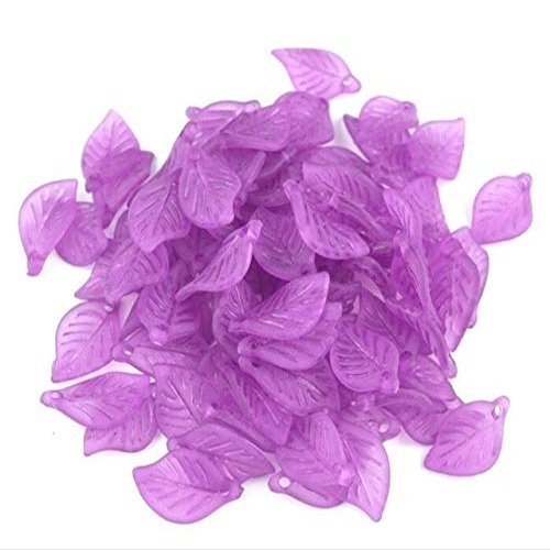 Calvas Wholesale 100pcs Randomly Mixed Color Acrylic Leaf Beads Pendant Plastic Frosted Lucite Chunky Spacer Charms Pendant Beads - (Color: Lavender)