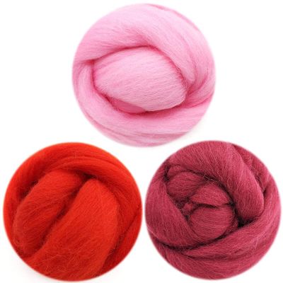 Artec360 Needle Felting Wool Roving 10.5oz (300g) 3 Colours DIY Felting Wool for Needle Felting Kit 3.5oz (100g) x 3 Colours (Fiery Love)