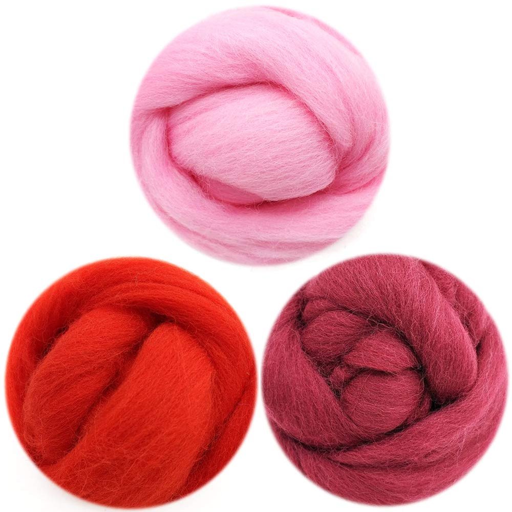 Artec360 Needle Felting Wool Roving 10.5oz (300g) 3 Colours DIY Felting Wool for Needle Felting Kit 3.5oz (100g) x 3 Colours (Fiery Love)