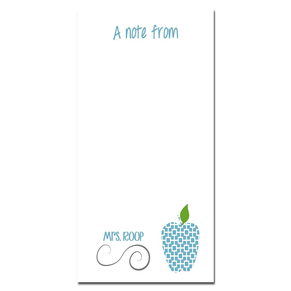 Personalized Teal Trellis Apple Notepad Note Pad Teacher Appreciation Gift