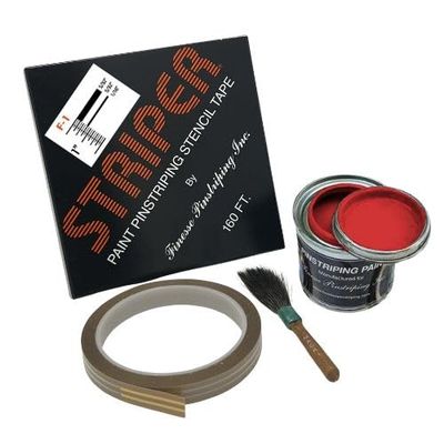 Automotive Pinstriping KIT - Stencil/Brush/Paint - Pinstripe Your Car/Truck - Results: 5/32 inch Stripe, 5/32 inch Space, 1/16 inch Stripe (Red, 42 Foot roll)