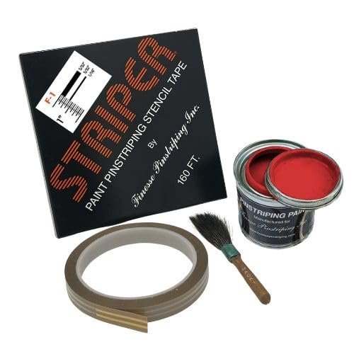 Automotive Pinstriping KIT - Stencil/Brush/Paint - Pinstripe Your Car/Truck - Results: 5/32 inch Stripe, 5/32 inch Space, 1/16 inch Stripe (Red, 42 Foot roll)
