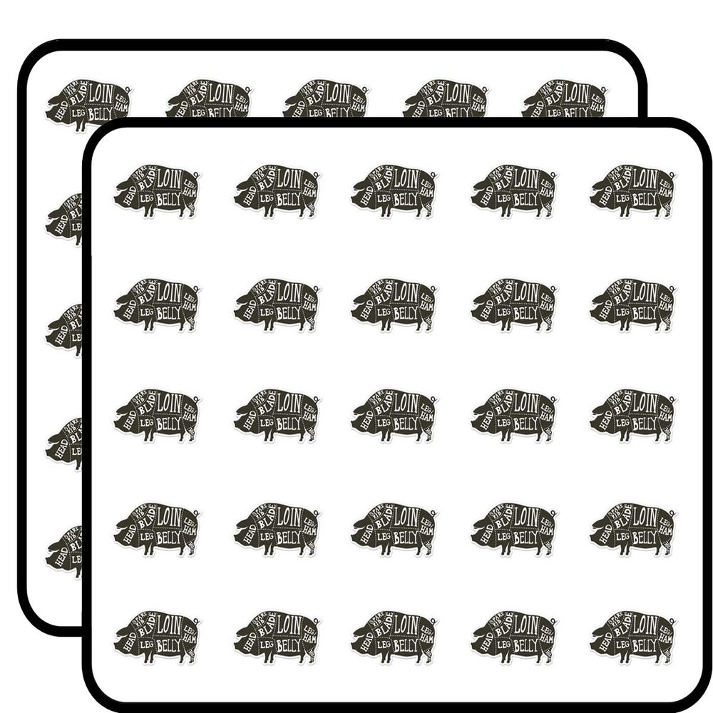 Pig Pork Cuts Sticker for Scrapbooking Waterproof Vinyl Stickers for Water Bottle, Laptop & Phone Case 50 Pack