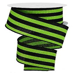 Craig Bachman 2.5 Inch Wired Ribbon Lime Green and Black Vertical Stripe Cross Royal Burlap Roll 10 Yards Wreath Making Supplies