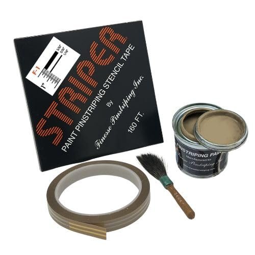 Automotive Pinstriping KIT - Stencil/Brush/Paint - Pinstripe Your Car/Truck - Results: 5/32 inch Stripe, 5/32 inch Space, 1/16 inch Stripe (Buckskin, 160 Foot roll)