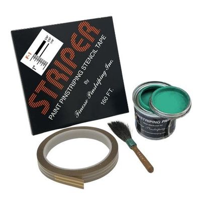 Automotive Pinstriping KIT - Stencil/Brush/Paint - Pinstripe Your Car/Truck - Results: 5/32 inch Stripe, 5/32 inch Space, 1/16 inch Stripe (Emerald Green, 42 Foot roll)