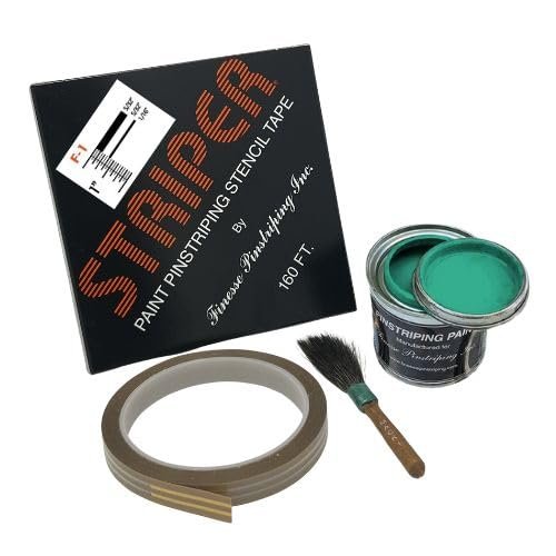 Automotive Pinstriping KIT - Stencil/Brush/Paint - Pinstripe Your Car/Truck - Results: 5/32 inch Stripe, 5/32 inch Space, 1/16 inch Stripe (Emerald Green, 42 Foot roll)