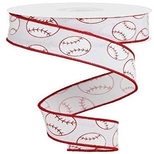 Craig Bachman Red and White Glitter Baseball on Royal Burlap Wired Ribbon 1.5 Inch by 10 Yards Sports Theme Wreath Making Supplies