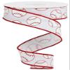 Craig Bachman Red and White Glitter Baseball on Royal Burlap Wired Ribbon 1.5 Inch by 10 Yards Sports Theme Wreath Making Supplies view 1