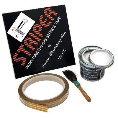 Automotive Pinstriping KIT - Stencil/Brush/Paint - Pinstripe Your Car/Truck - Results: 5/32 inch Stripe, 5/32 inch Space, 1/16 inch Stripe (White, 160 Foot roll)