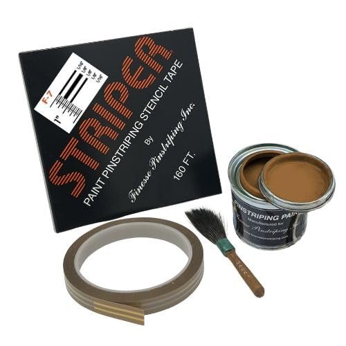 Auto Pinstriping KIT - Stencil/Brush/Paint - Pinstripe Your Car/Truck - Results: 1/16 inch Stripe, 1/8 inch Space, 1/8 inch Stripe, 1/8 inch Space, 1/16 inch Stripe (Brown, 160 Foot roll)