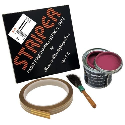 Automotive Pinstriping KIT - Stencil/Brush/Paint - Pinstripe Your Car/Truck - Results: 3/32 inch Stripe, 5/32 inch Space, 1/16 inch Stripe (Maroon, 42 Foot roll)