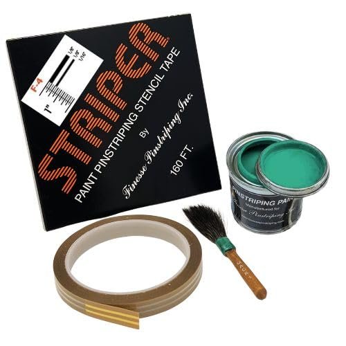 Automotive Pinstriping KIT - Stencil/Brush/Paint - Pinstripe Your Car/Truck - Results: 1/8 inch Stripe, 1/8 inch Space, 1/16 inch Stripe (Emerald Green, 42 Foot roll)