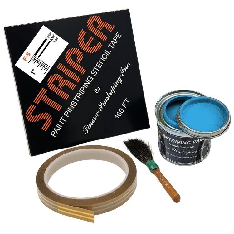 Automotive Pinstriping KIT - Stencil/Brush/Paint - Pinstripe Your Car/Truck - Results: 3/32 inch Stripe, 5/32 inch Space, 1/16 inch Stripe (Light Blue, 160 Foot roll)