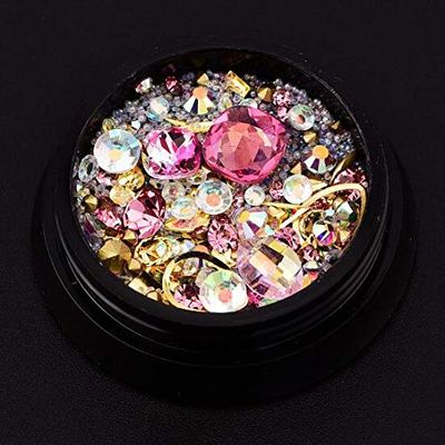DalaB Mixture Style Tiny Beads Stuff Crystal Decorations DIY Craft Flat Diamonds Colorful Nail Art Metal Rivet Resin Jewelry Fillers - (Color: 9 Pink)