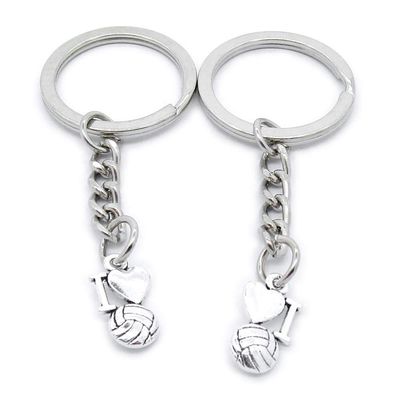100 PCS Antique Silver Keyrings Keychains Key Ring Chains Tags Clasps AA461 I Love Volleyball