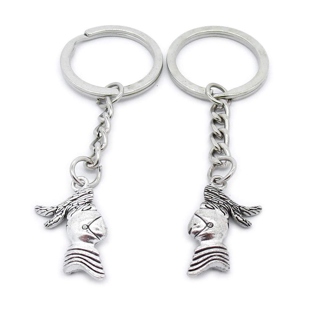 100 PCS Antique Silver Keyrings Keychains Key Ring Chains Tags Clasps AA461 Knight Helmet