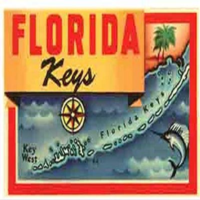 Florida Keys Map Orange and Red Vintage Decal Sticker Souvenir