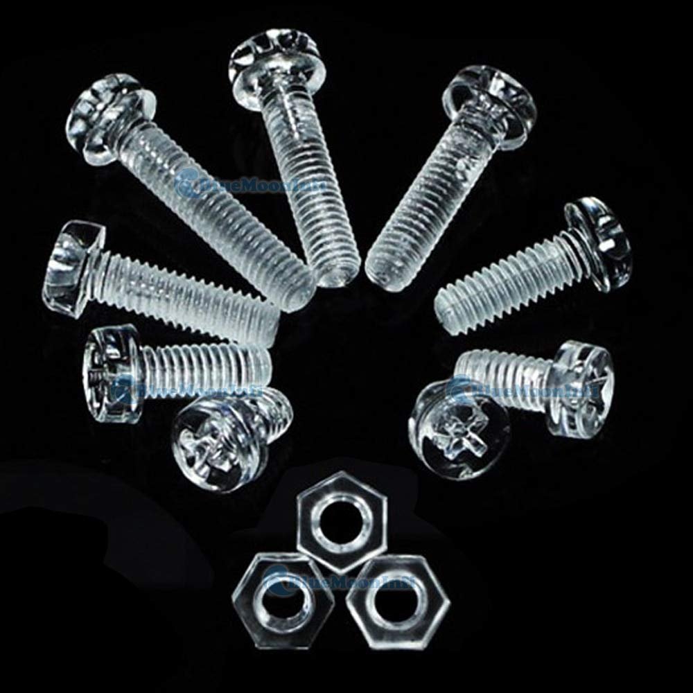 DalaB 20 pcs M3/M4 Acrylic Clear Plastic Nylon Round Phillips Head Screws Bolts with Hex Nuts - (Color: M4x8mm)