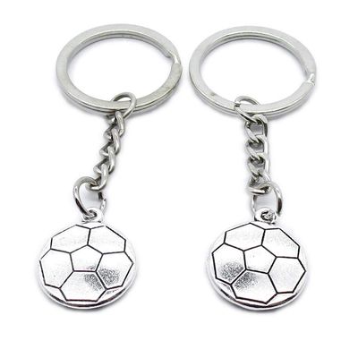100 PCS Antique Silver Keyrings Keychains Key Ring Chains Tags Clasps AA462 Football Soccer