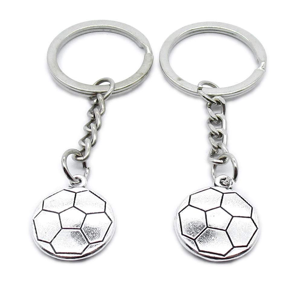 100 PCS Antique Silver Keyrings Keychains Key Ring Chains Tags Clasps AA462 Football Soccer
