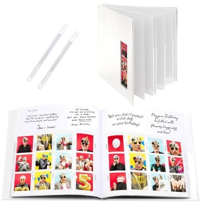 PBF (1 Pack) Photo Booth Album, Guest Book with 2x6 Clear Picture Inserts, White Cover with Plastic Sleeves & White Pages, Scrapbook Album for Photo Strips, Memory Book, Wedding, and Baby Showers