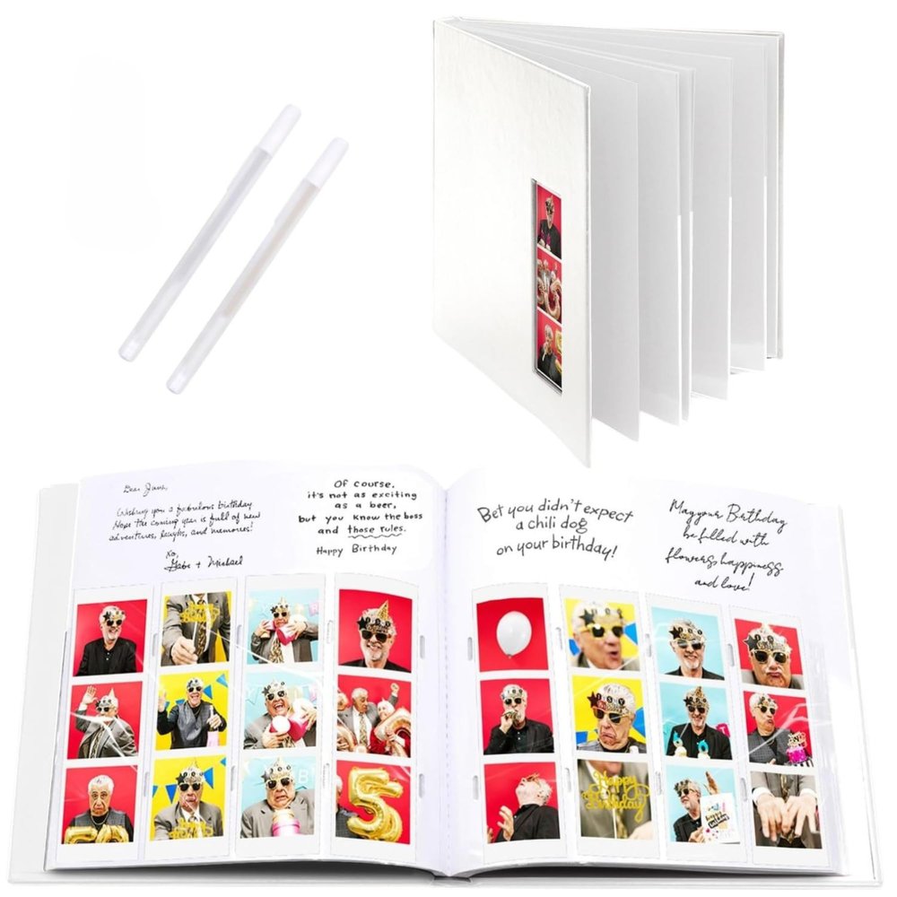 PBF (1 Pack) Photo Booth Album, Guest Book with 2x6 Clear Picture Inserts, White Cover with Plastic Sleeves & White Pages, Scrapbook Album for Photo Strips, Memory Book, Wedding, and Baby Showers