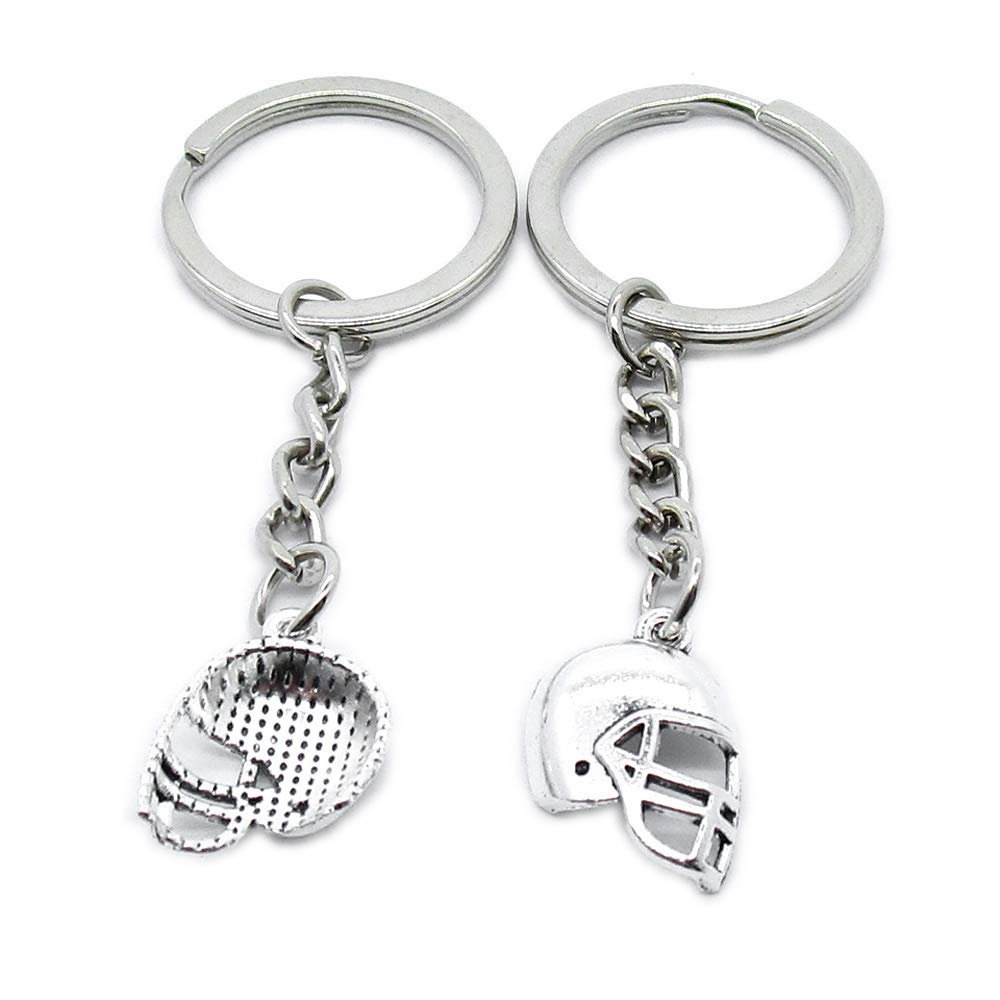 100 PCS Antique Silver Keyrings Keychains Key Ring Chains Tags Clasps AA462 Football Helmet