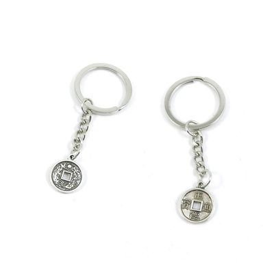 100 PCS Antique Silver Keyrings Keychains Key Ring Chains Tags Clasps B5QB4 Chinese Coins