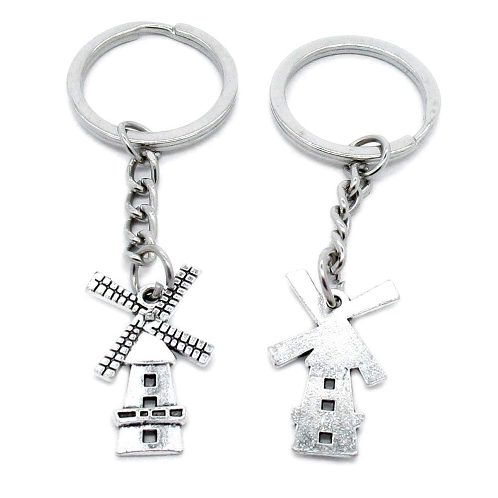 100 PCS Antique Silver Keyrings Keychains Key Ring Chains Tags Clasps AA461 Windmill House