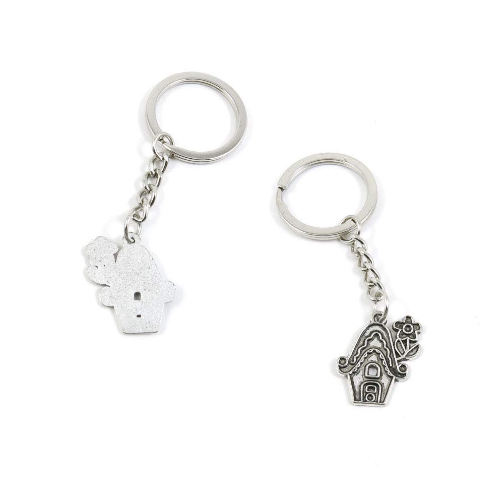 100 PCS Antique Silver Keyrings Keychains Key Ring Chains Tags Clasps K7TD9 Cartoon Elf House