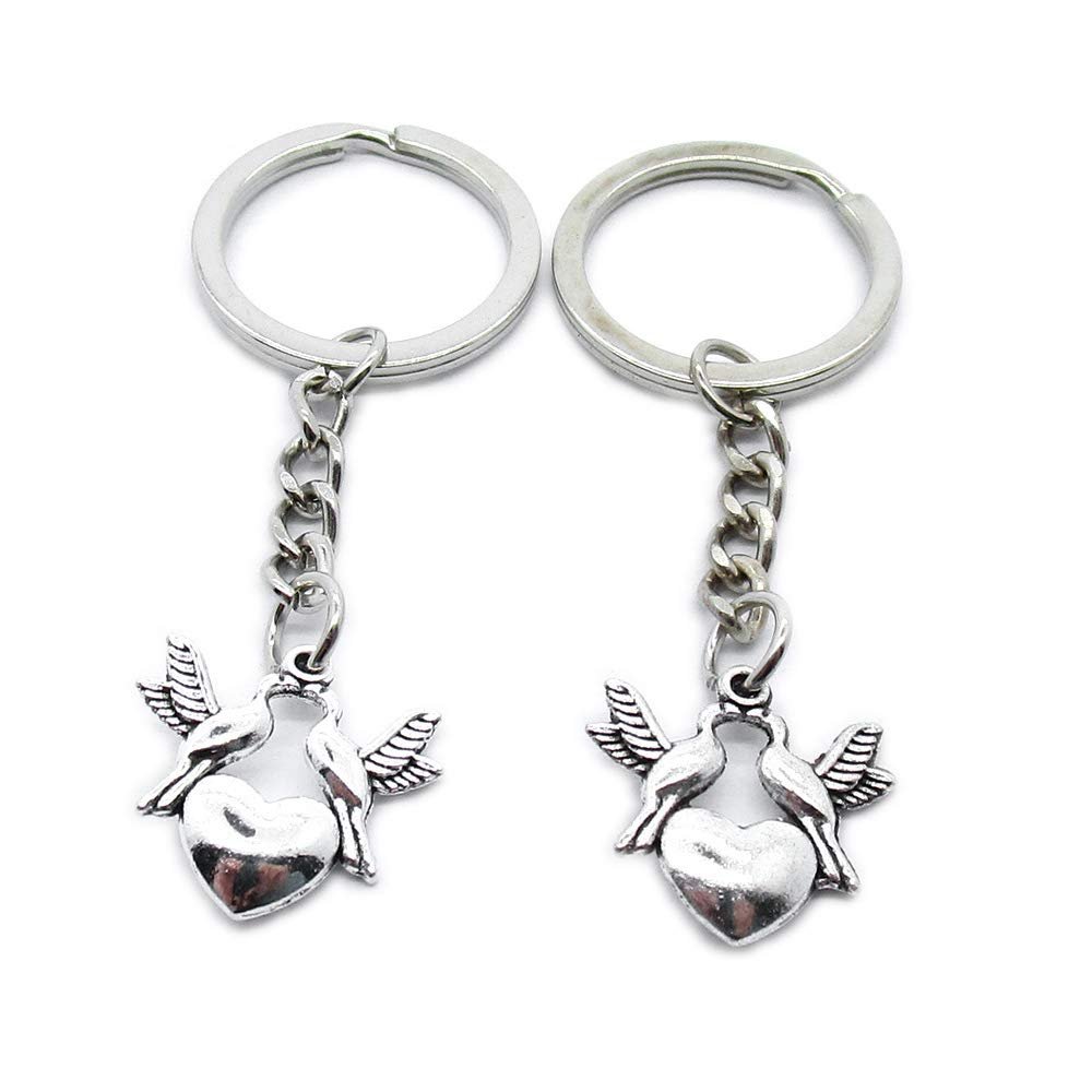 1 PCS Antique Silver Keyrings Keychains Key Ring Chains Tags Clasps AA461 Love Heart Pigeon Birds
