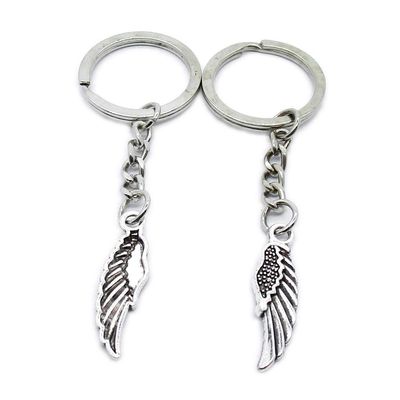 100 PCS Antique Silver Keyrings Keychains Key Ring Chains Tags Clasps AA462 Angel Cupid Wing