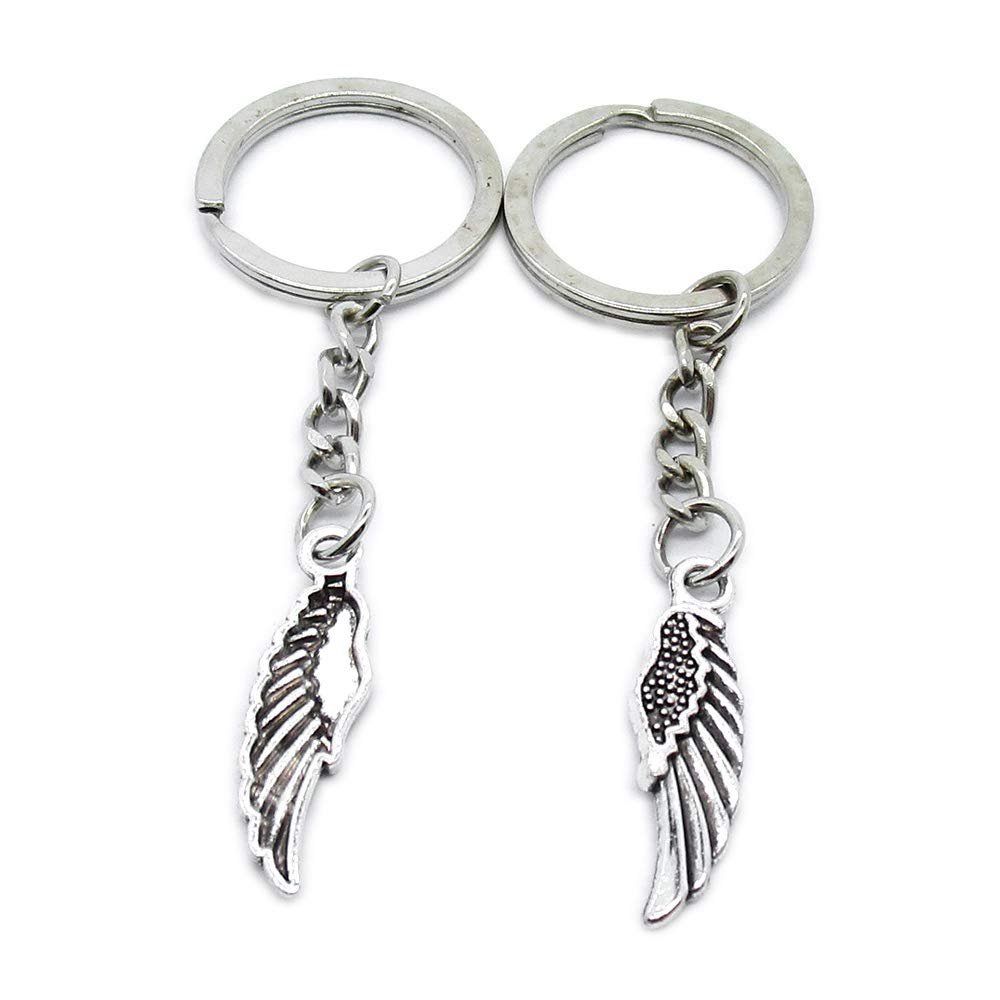 100 PCS Antique Silver Keyrings Keychains Key Ring Chains Tags Clasps AA462 Angel Cupid Wing