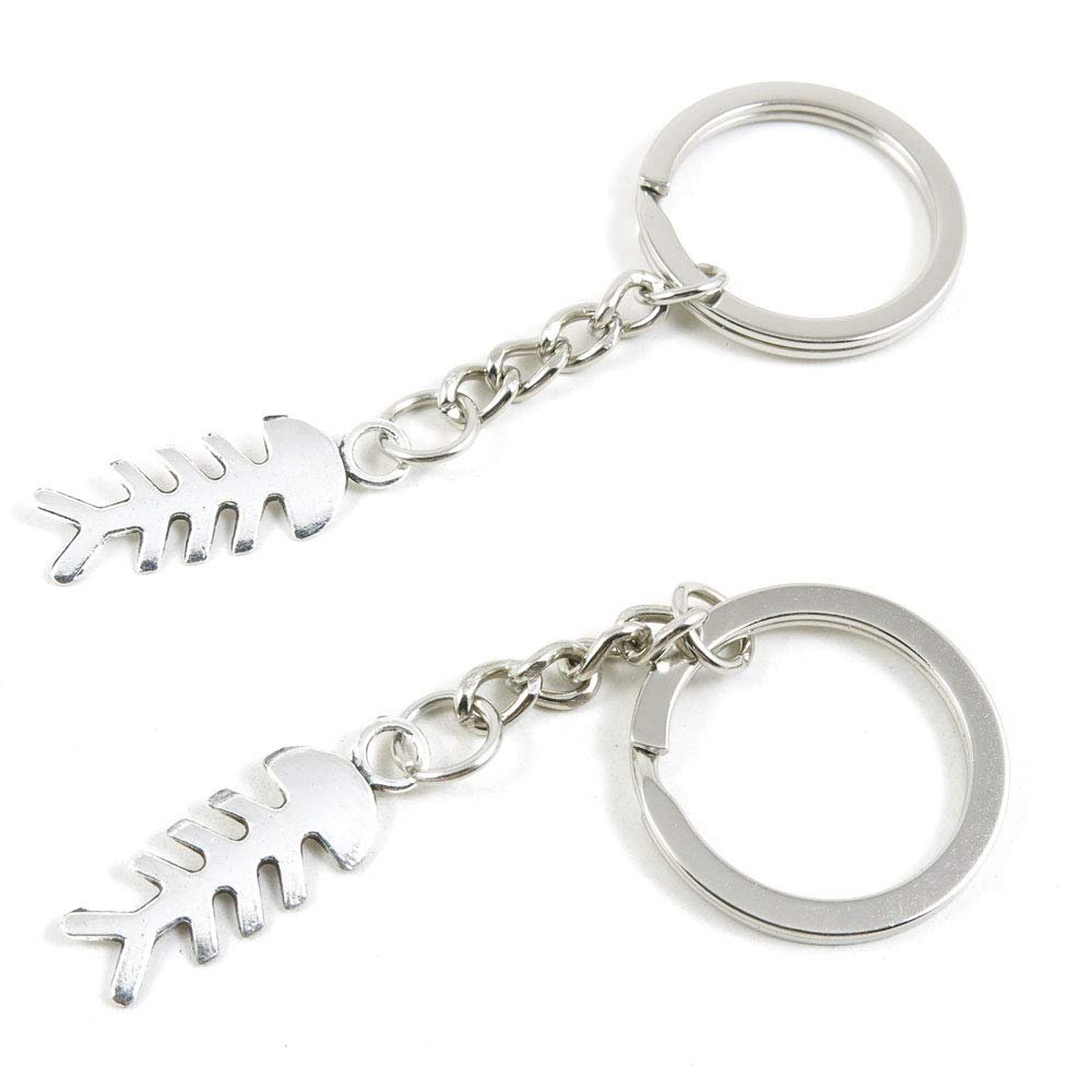 5 PCS Antique Silver Keyrings Keychains Key Ring Chains Tags Clasps F3IB3 Fish Bone Fishbone
