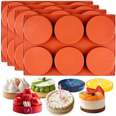 FUNSHOWCASE Round Disc Baking Silicone Mold 6-Cavity, 4inch, Circle Epoxy Resin Tray, 4-Bundle