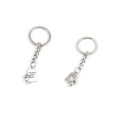 100 PCS Antique Silver Keyrings Keychains Key Ring Chains Tags Clasps J3HA1 Cupid Angel Gift