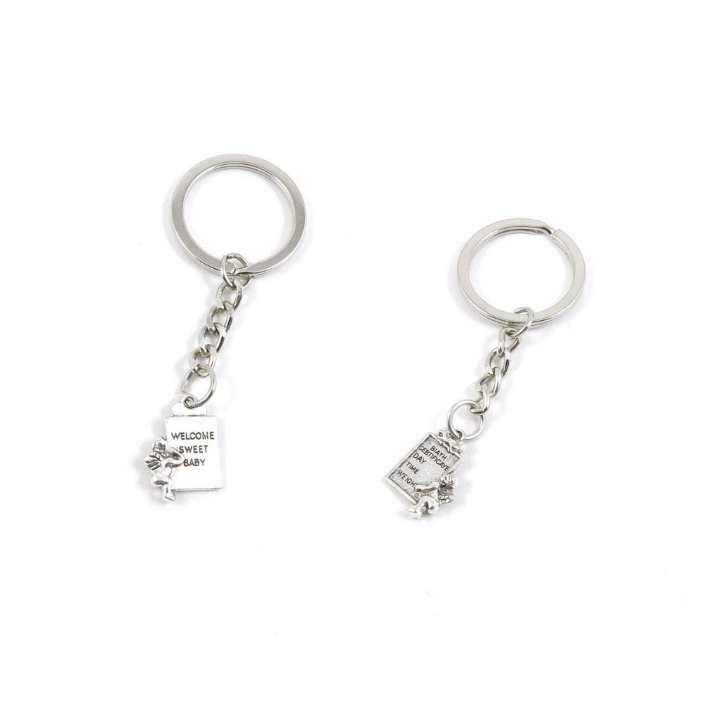 100 PCS Antique Silver Keyrings Keychains Key Ring Chains Tags Clasps J3HA1 Cupid Angel Gift