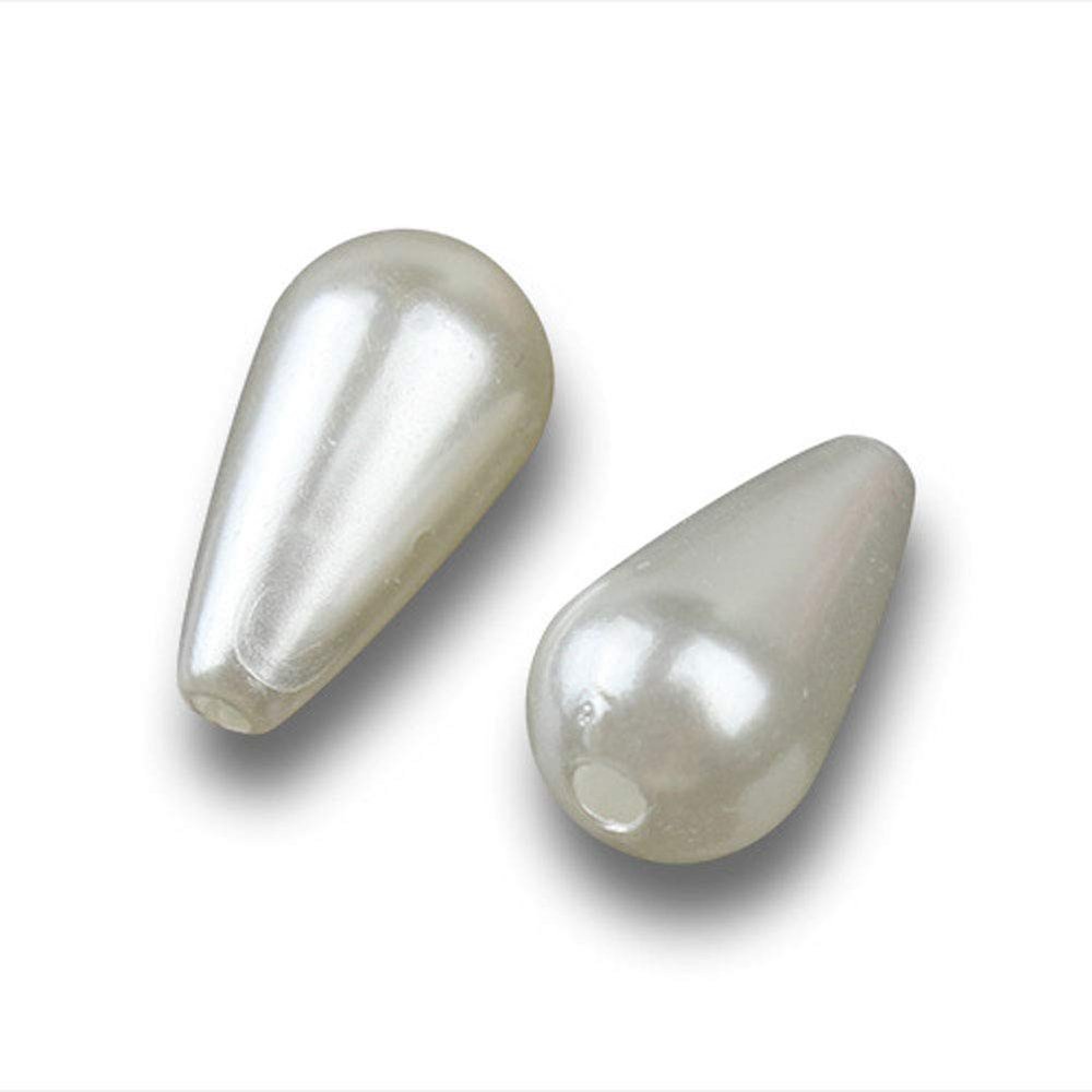 Faux Pearl Jewelry White Plastic Straight Hole Drop-Shaped Imitation Beads DIY Clothing Accessories (8X16mm 200 PCS, Beige)