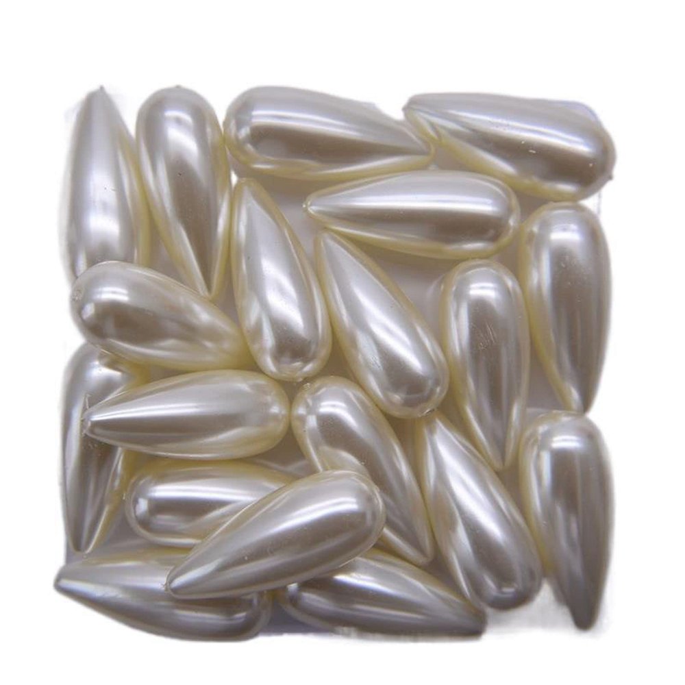 Faux Pearl Beads Pearl Jewelry Beads White Plastic Faux Pearl Straight Hole Drop-Shaped Imitation Pearl Beads DIY Clothing Accessories (6X12mm 300 PCS, Beige)