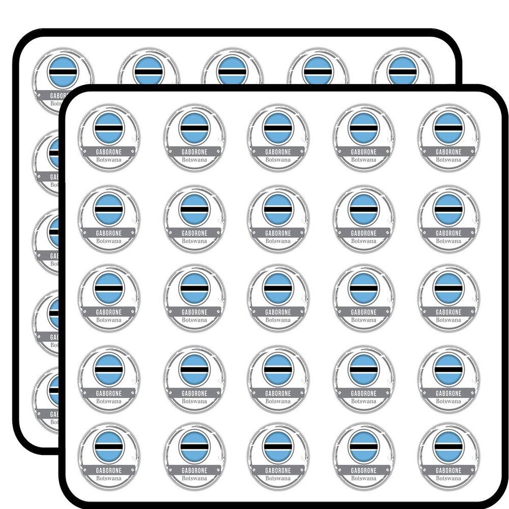 Gaborone Botswana Flag Stamp Art Decorative Scrapbooking Sticker Waterproof Vinyl Stickers for Water Bottle, Laptop & Phone Case 50 Pack