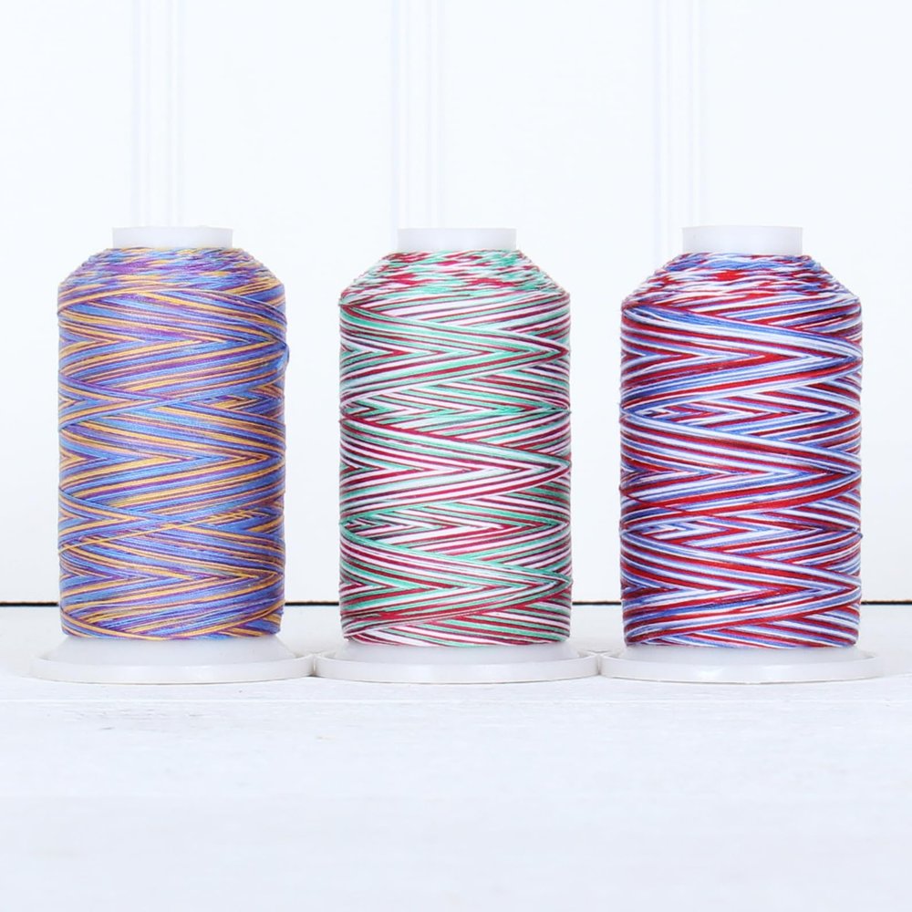 Threadart 100% Cotton Variegated Thread Set | 3 Cones Holiday Colors | 600M (660 Yards) Cones | for Quilting & Sewing 40/3 Weight | Long Staple & Low Lint | Over 20 Other Sets Available